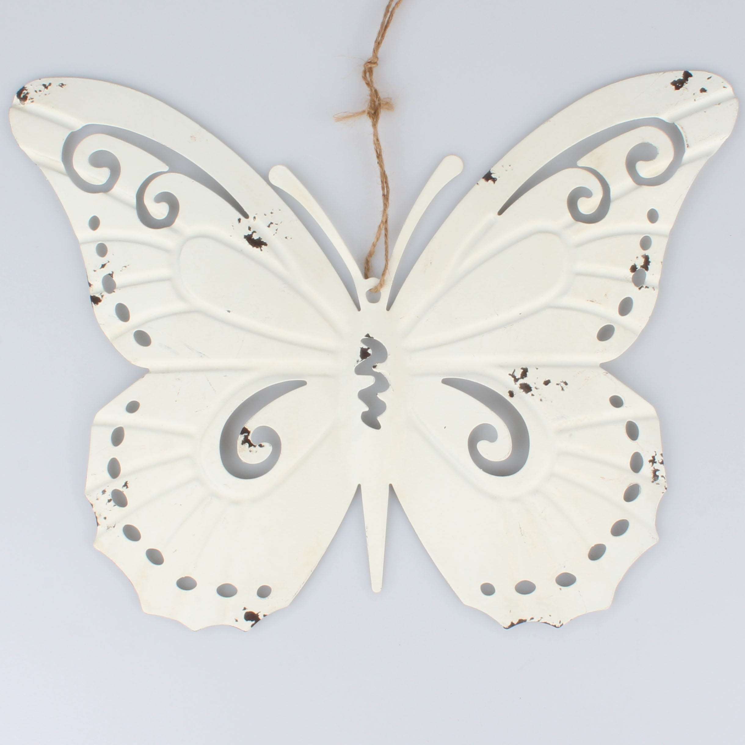 Plechová dekorácia na stenu - Motýľ biely