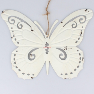 Plechová dekorácia na stenu - Motýľ biely